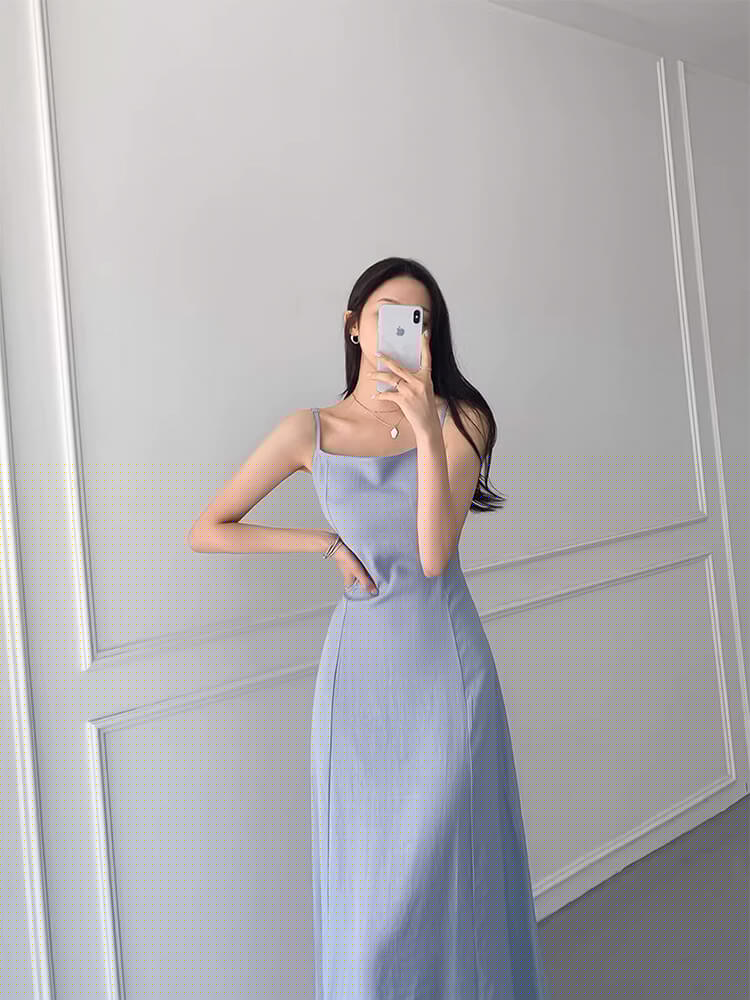 スクエアネック バックリボン ロングワンピース

