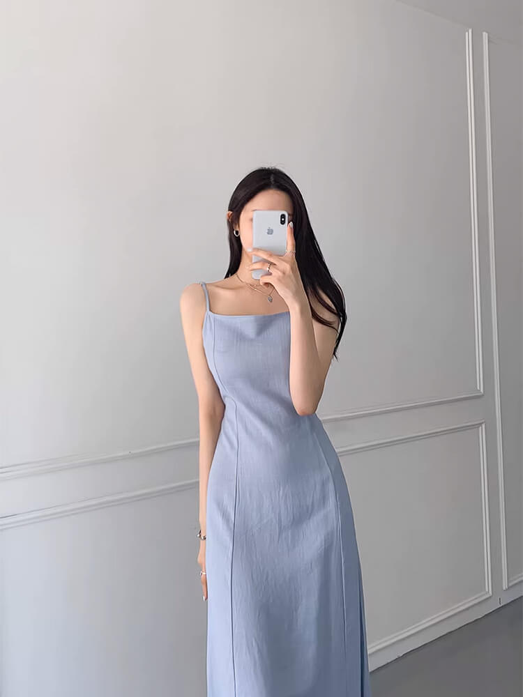 スクエアネック バックリボン ロングワンピース

