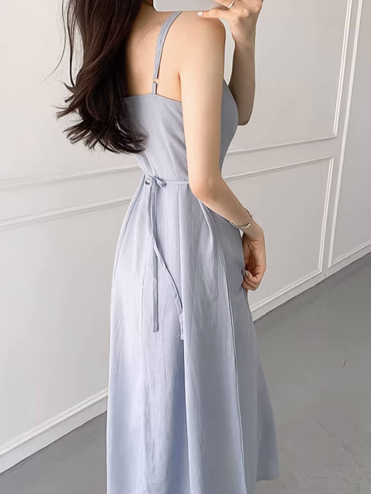 スクエアネック バックリボン ロングワンピース

