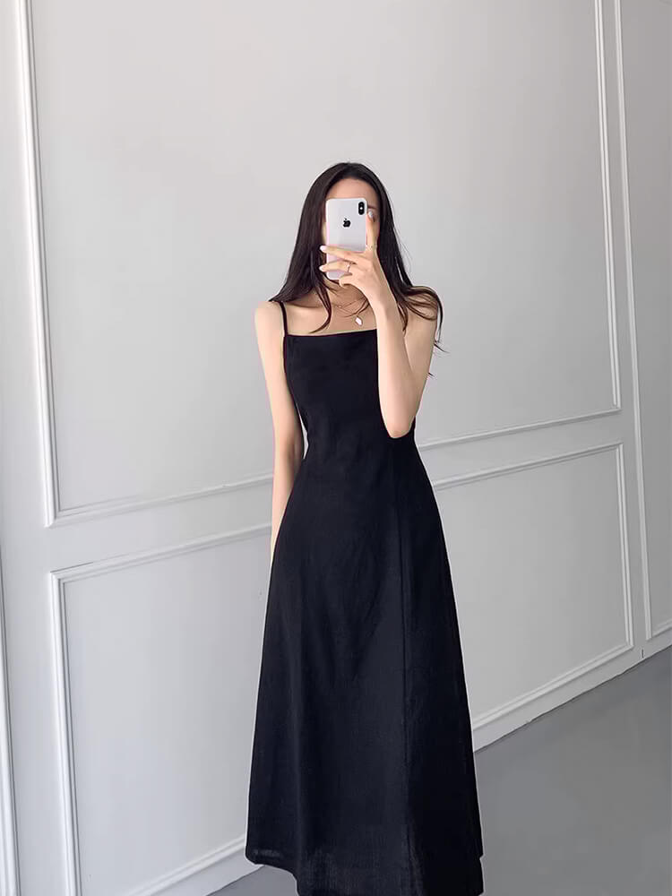 スクエアネック バックリボン ロングワンピース

