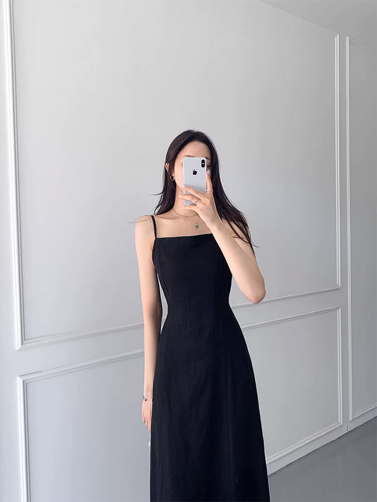 スクエアネック バックリボン ロングワンピース

