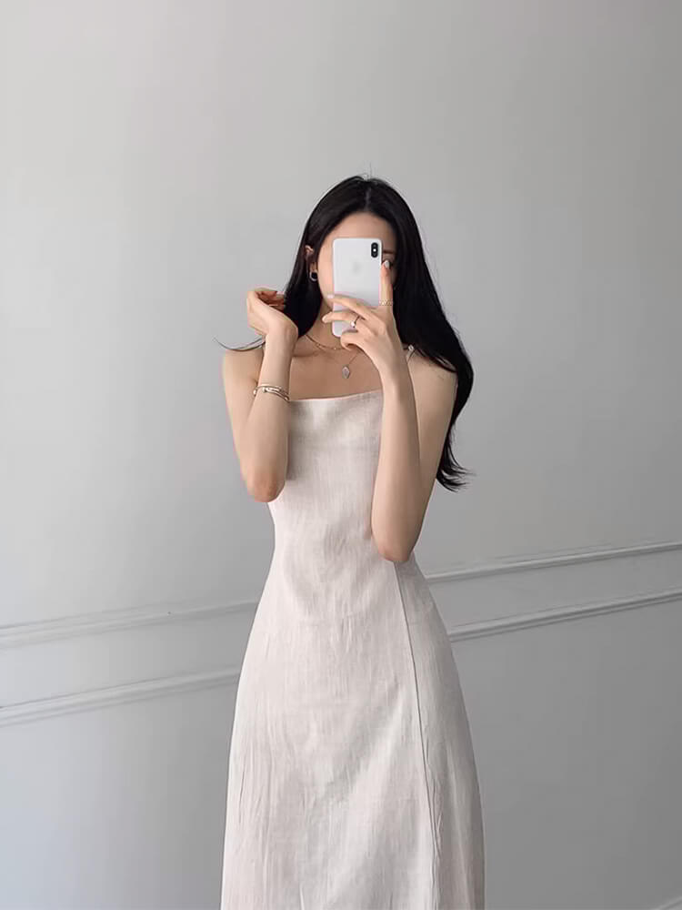 スクエアネック バックリボン ロングワンピース

