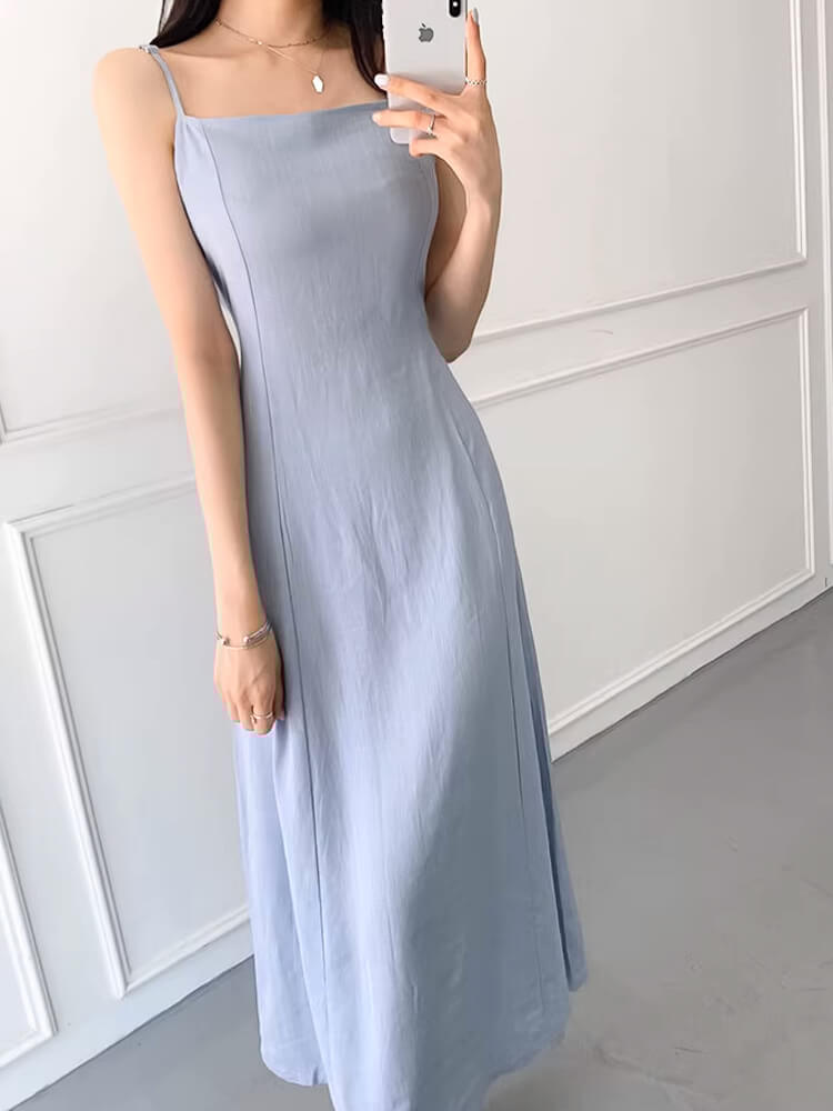 スクエアネック バックリボン ロングワンピース

