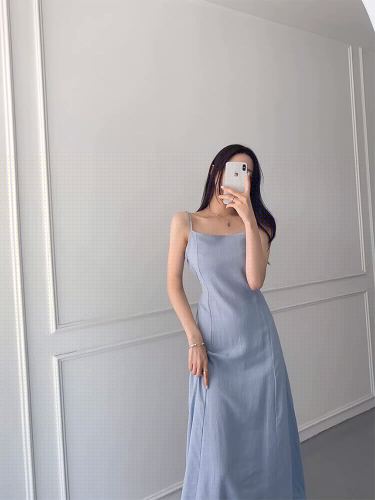 スクエアネック バックリボン ロングワンピース

