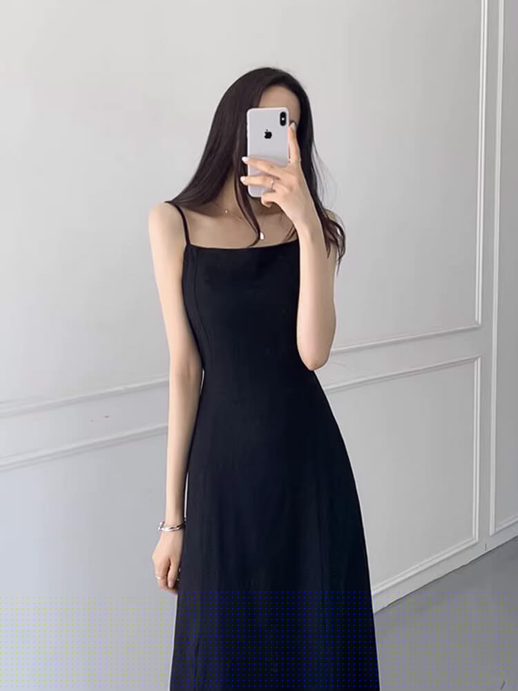 スクエアネック バックリボン ロングワンピース

