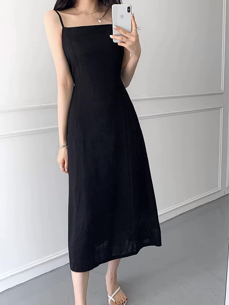 スクエアネック バックリボン ロングワンピース

