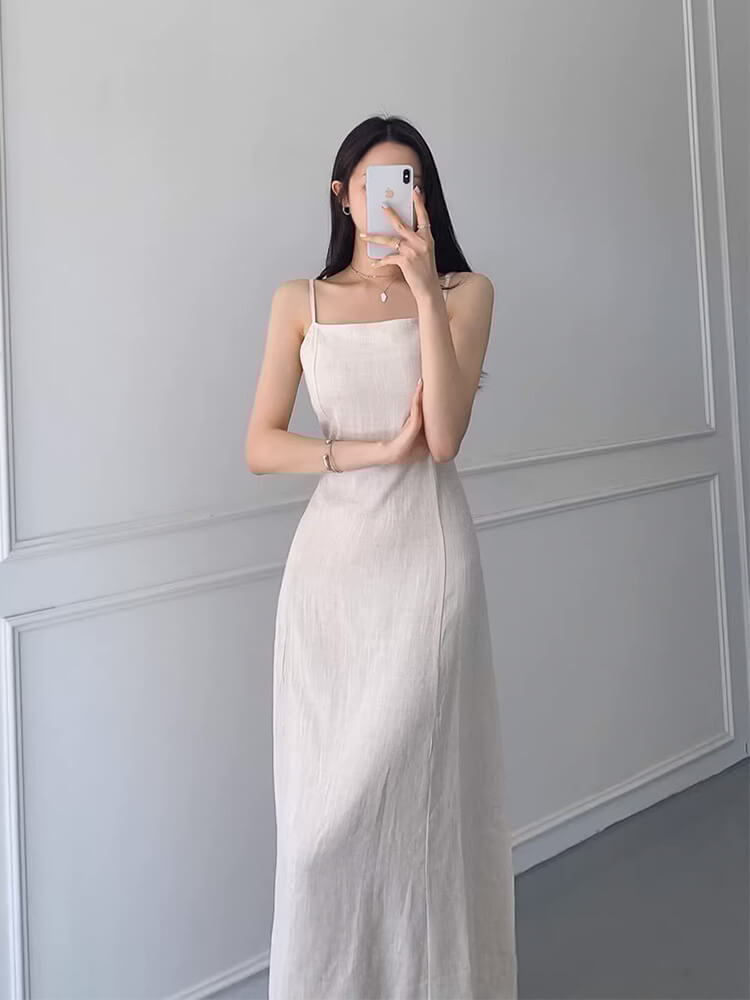 スクエアネック バックリボン ロングワンピース

