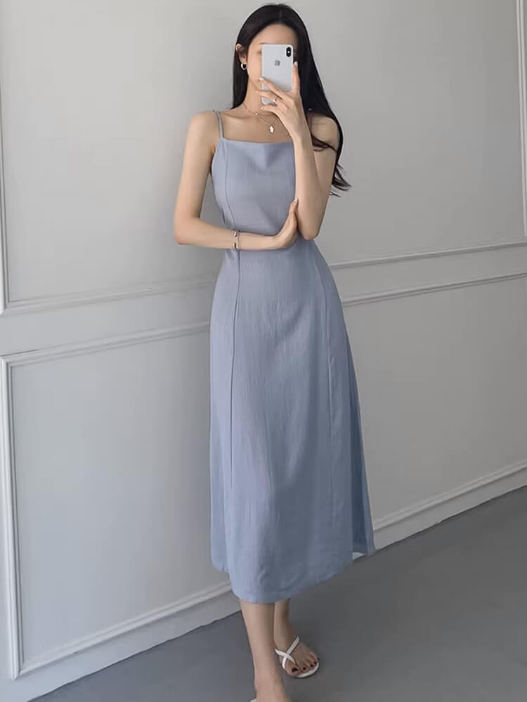 スクエアネック バックリボン ロングワンピース

