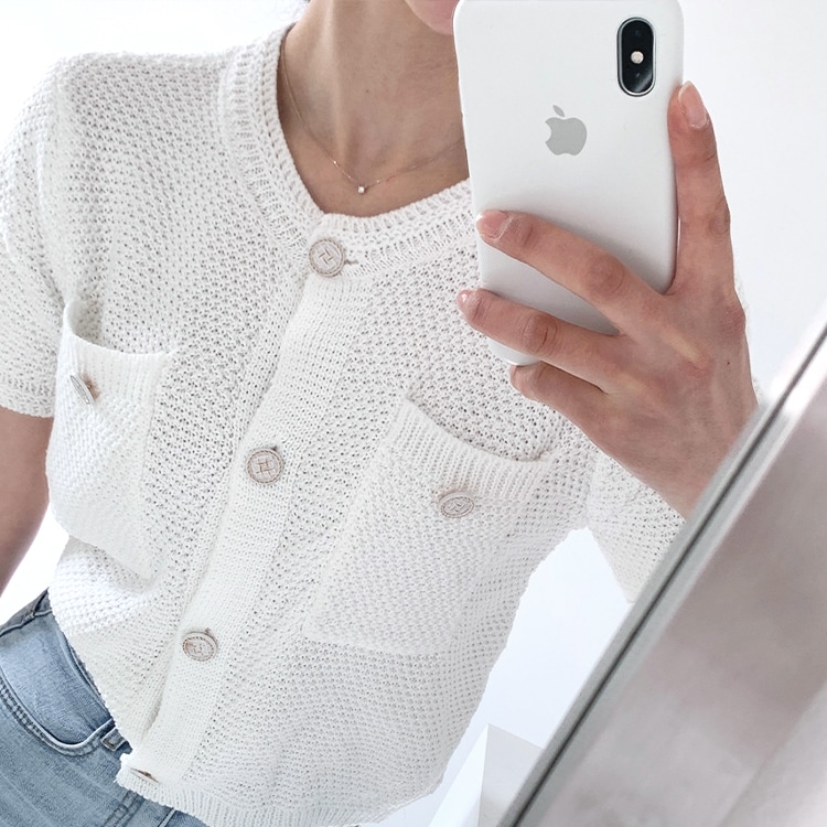 きれいめ ショート丈 半袖 サマーニット カーディガン