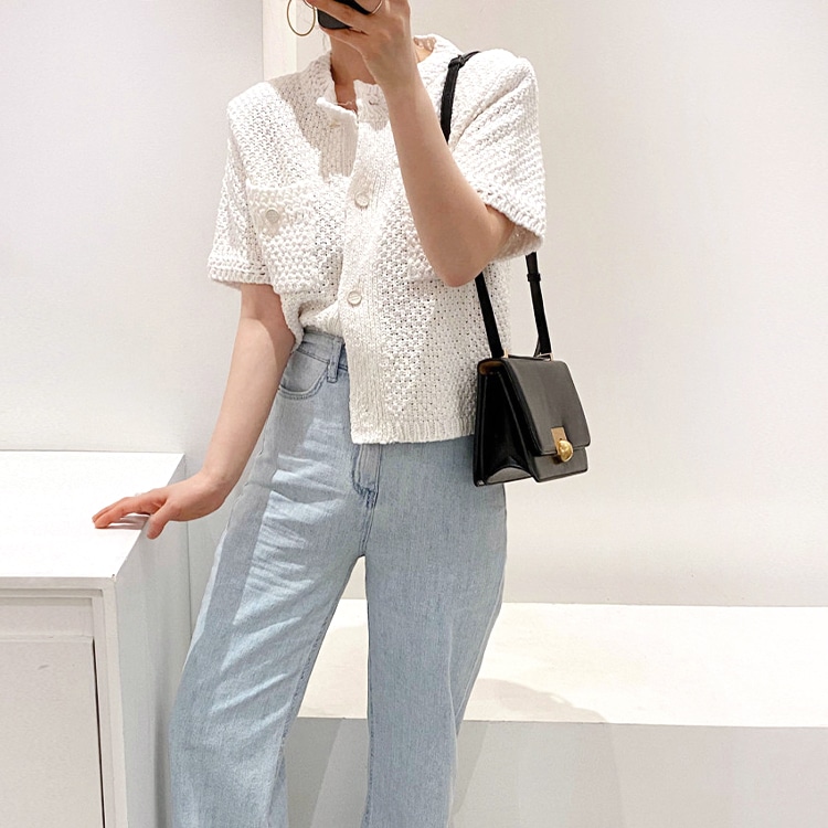 きれいめ ショート丈 半袖 サマーニット カーディガン