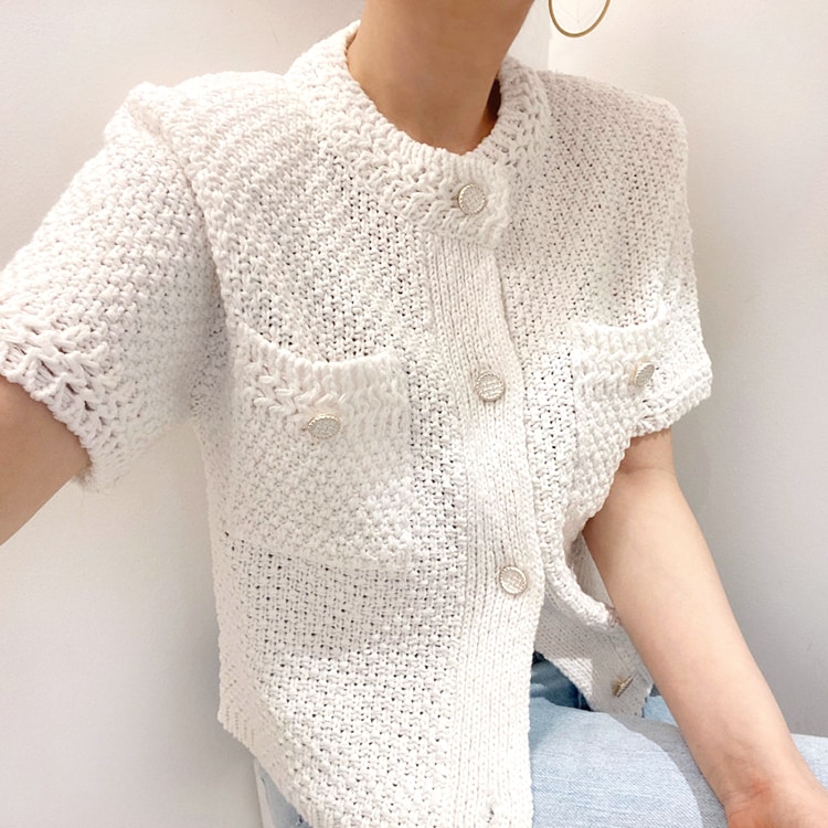 きれいめ ショート丈 半袖 サマーニット カーディガン