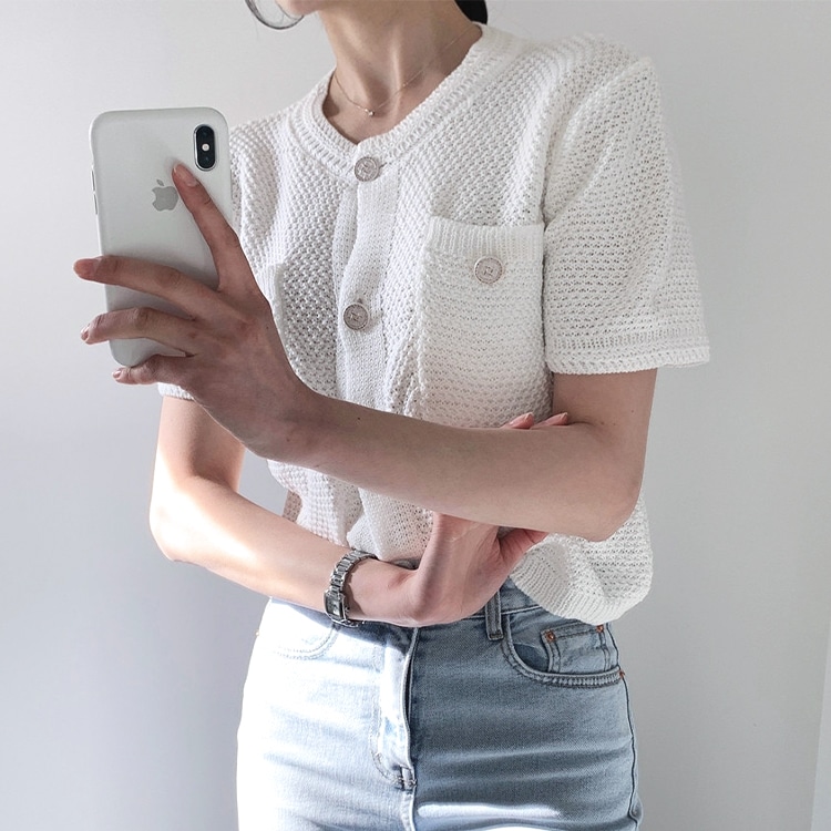 きれいめ ショート丈 半袖 サマーニット カーディガン