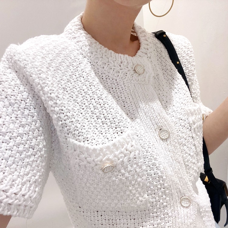 きれいめ ショート丈 半袖 サマーニット カーディガン