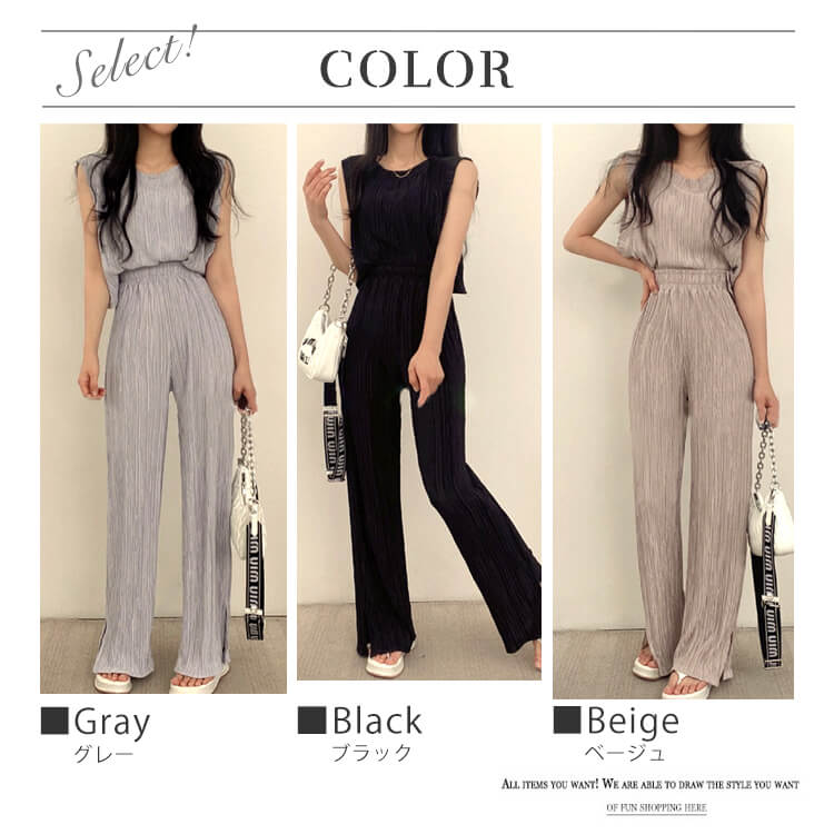 ノースリーブ トップス ワイドパンツ プリーツ セットアップ