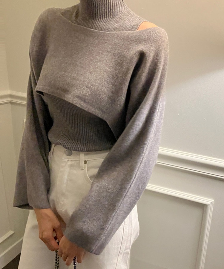 ショート丈 ニット ハイネック トップス セット | レディース