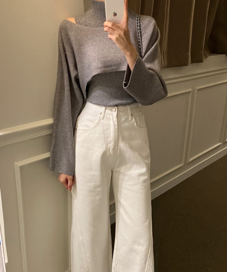 ショート丈 ニット ハイネック トップス セット