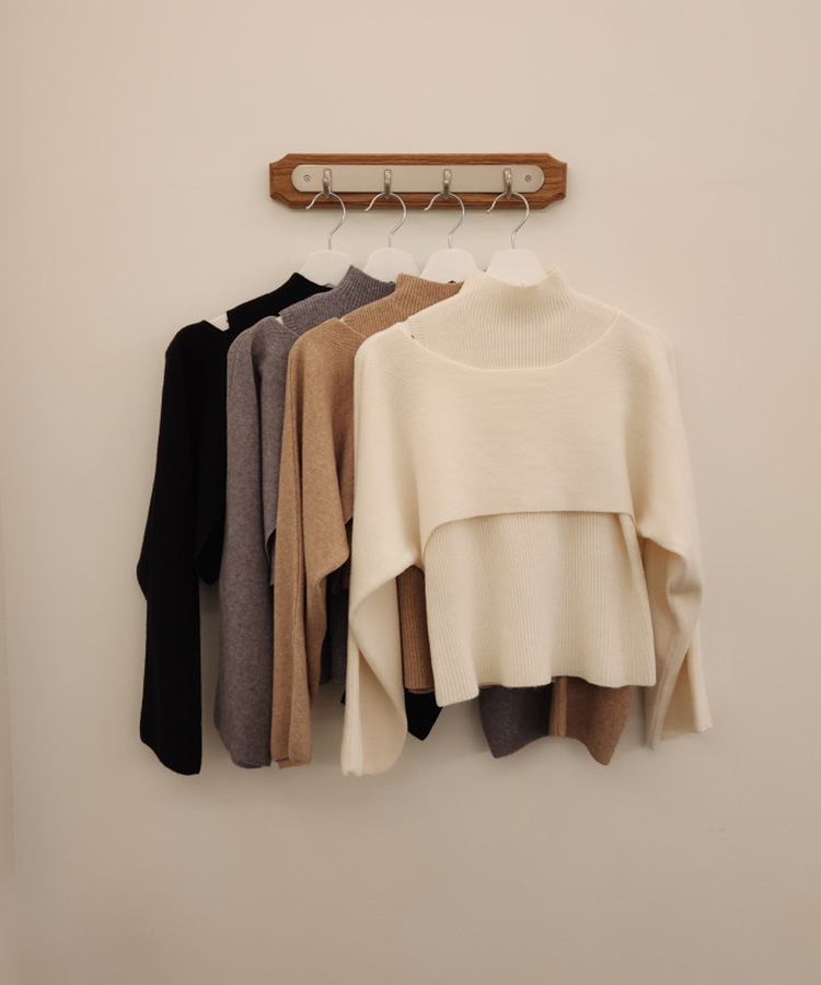 ショート丈 ニット ハイネック トップス セット | レディース