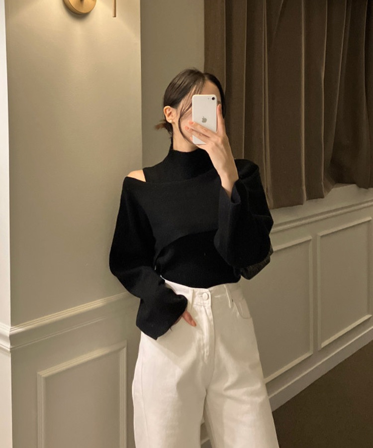 ショート丈 ニット ハイネック トップス セット