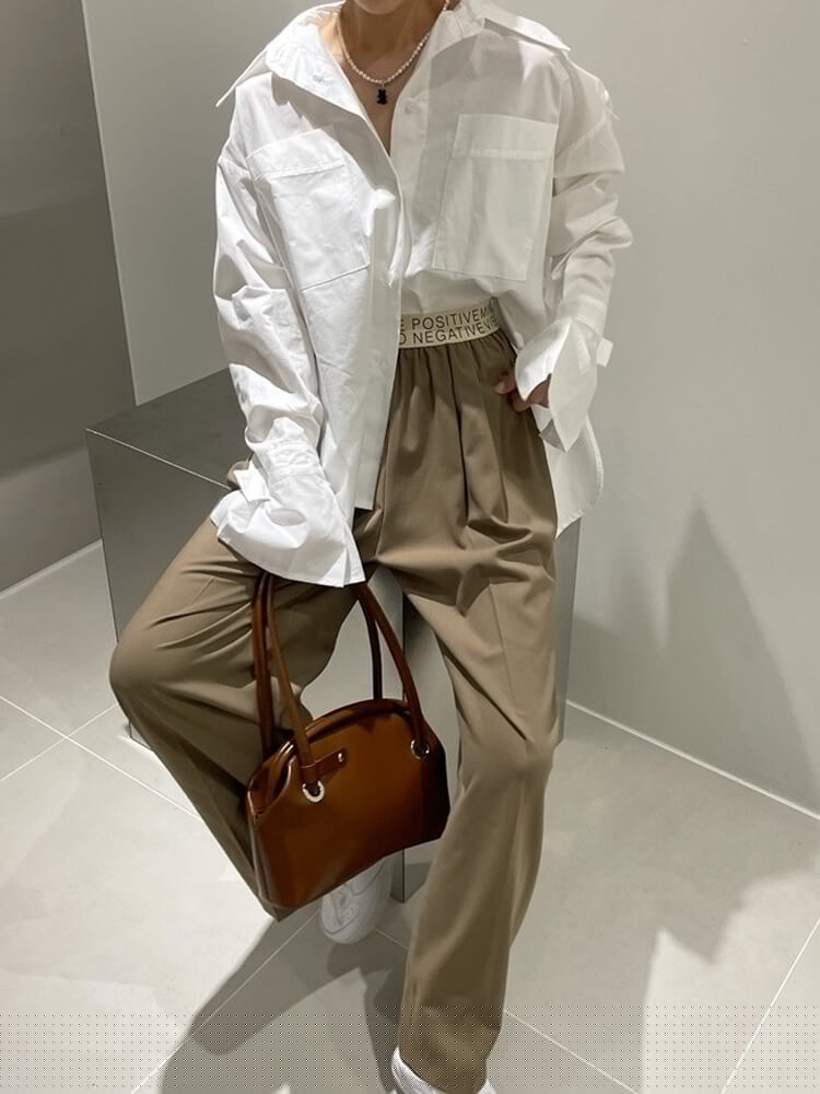 オーバーサイズ ドロップショルダー 長袖 シャツ ブラウス

