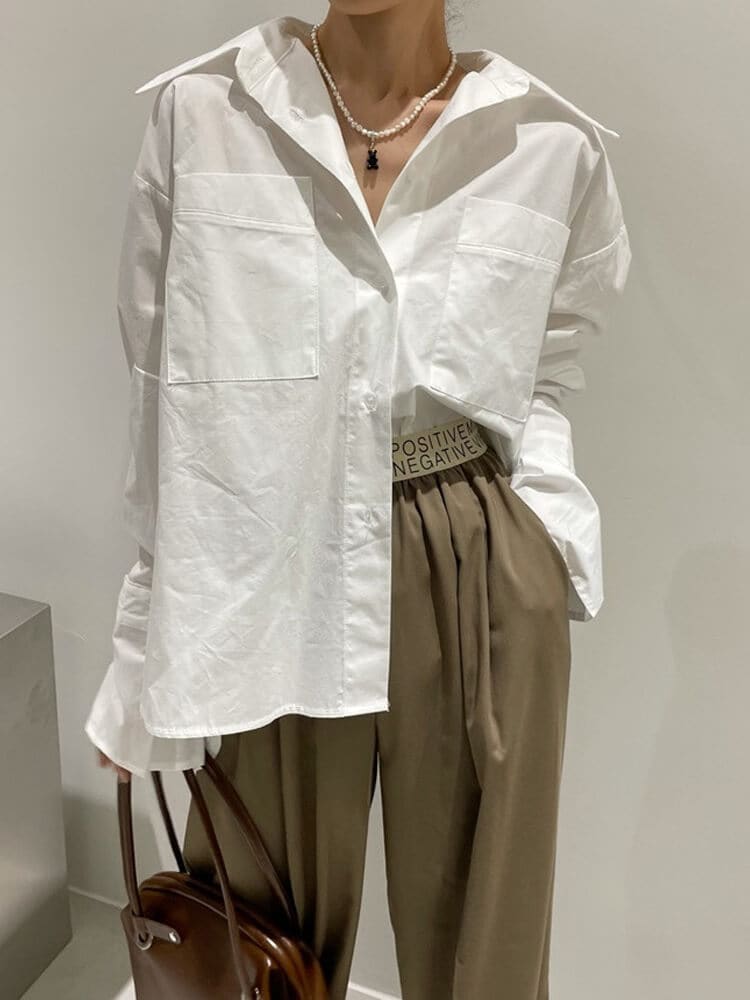 オーバーサイズ ドロップショルダー 長袖 シャツ ブラウス

