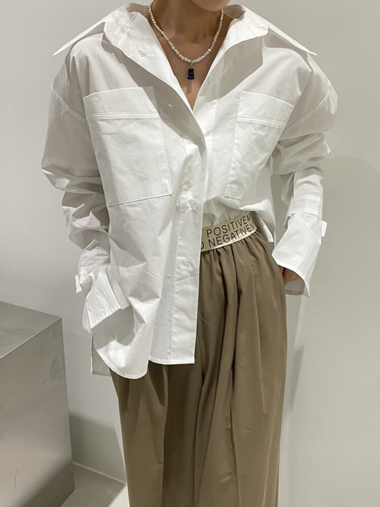 オーバーサイズ ドロップショルダー 長袖 シャツ ブラウス

