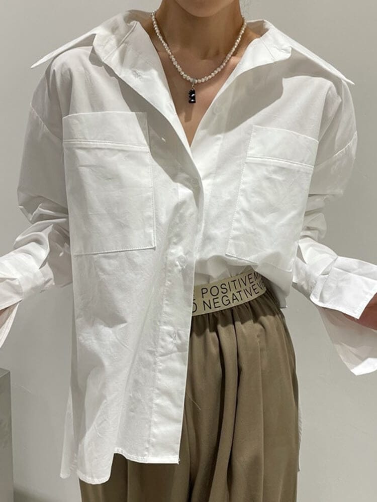 オーバーサイズ ドロップショルダー 長袖 シャツ ブラウス

