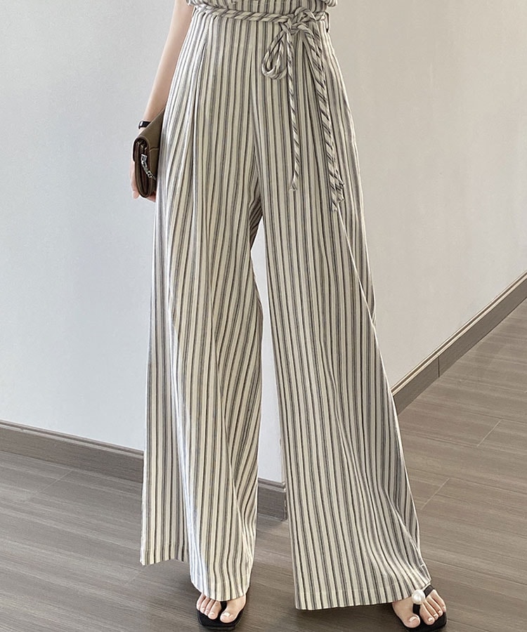 ストライプ柄 ワイドパンツ セットアップ