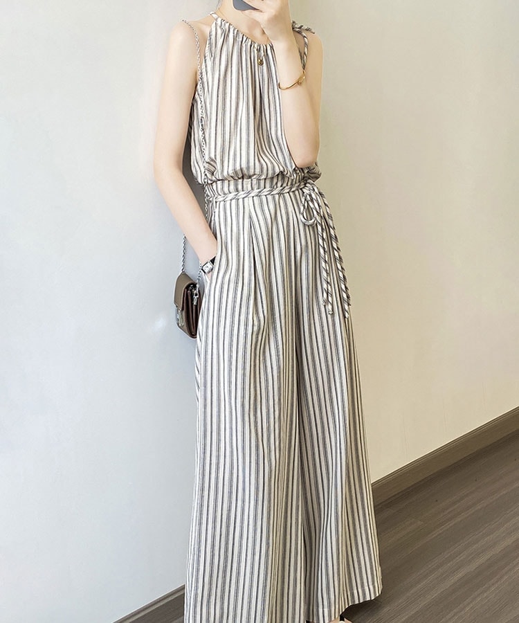 ストライプ柄 ワイドパンツ セットアップ