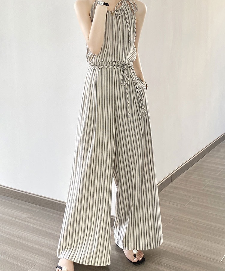 ストライプ柄 ワイドパンツ セットアップ