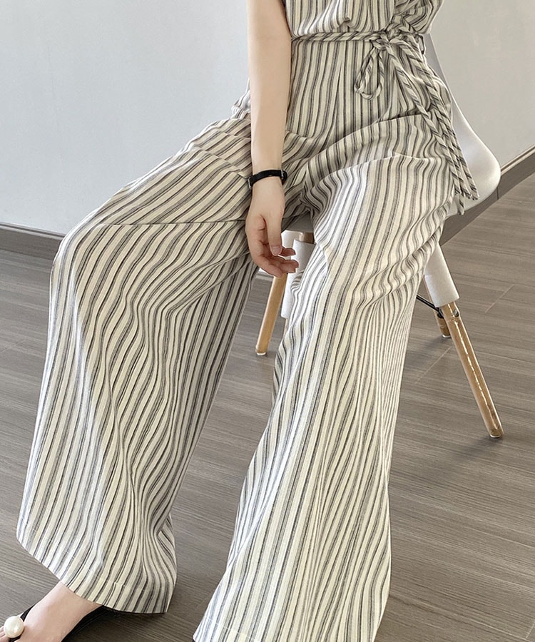 ストライプ柄 ワイドパンツ セットアップ