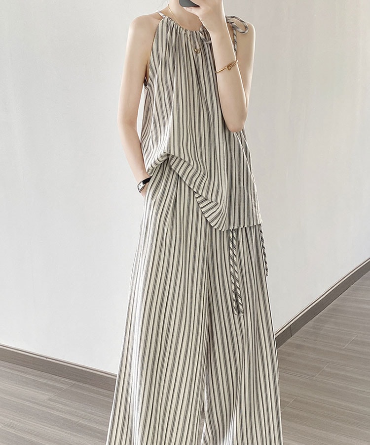 ストライプ柄 ワイドパンツ セットアップ