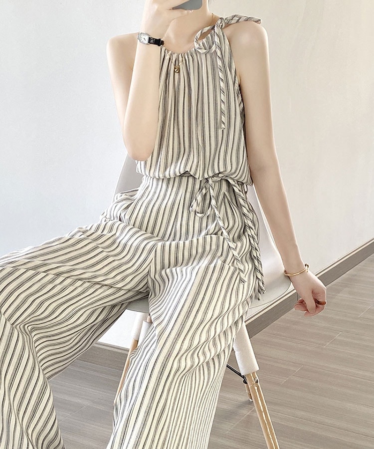 ストライプ柄 ワイドパンツ セットアップ