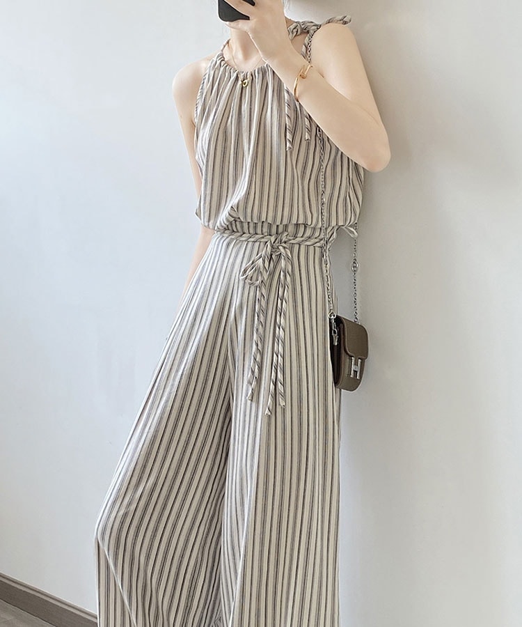 ストライプ柄 ワイドパンツ セットアップ