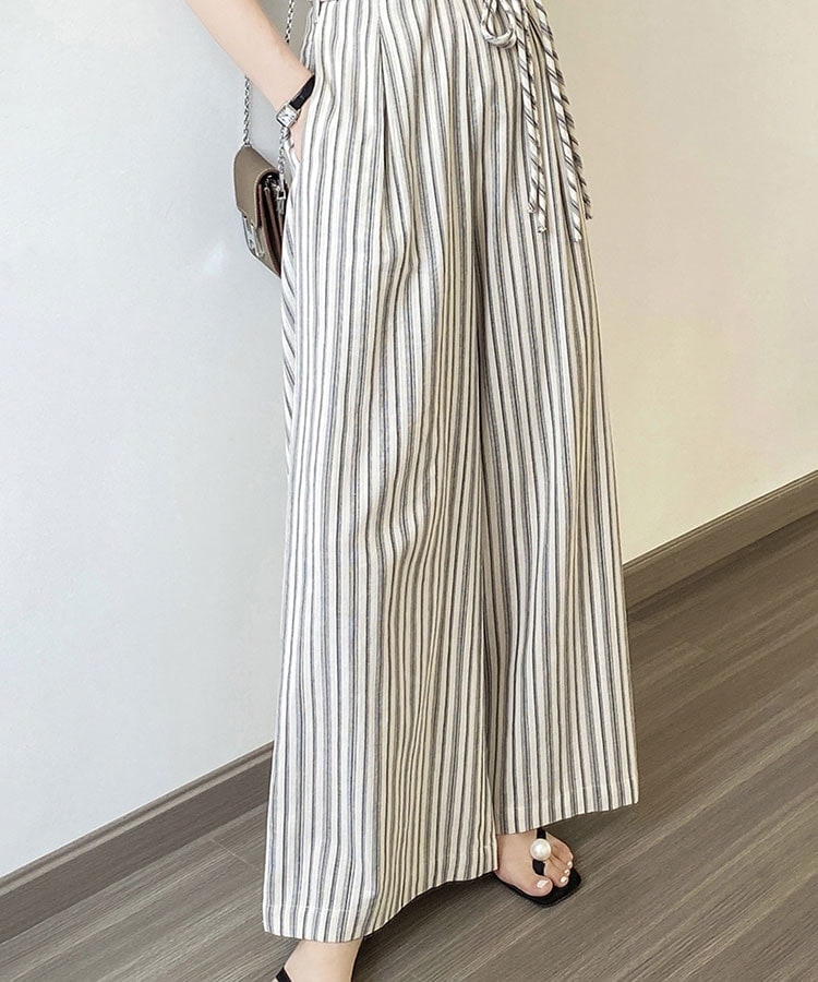 ストライプ柄 ワイドパンツ セットアップ