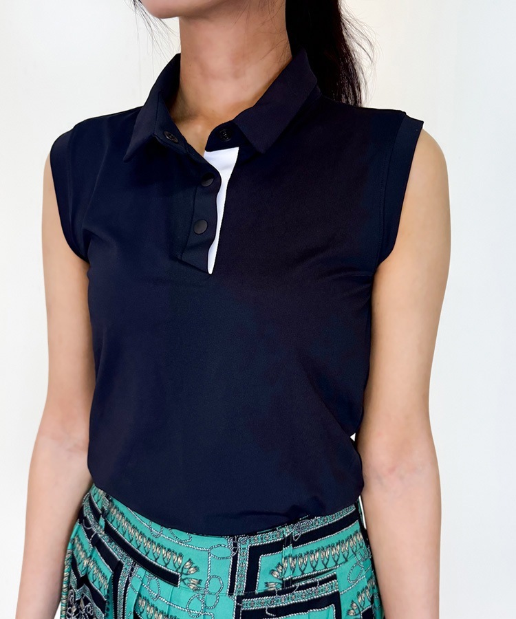 韓国ゴルフウェア ノースリーブ 配色 ポロシャツ

