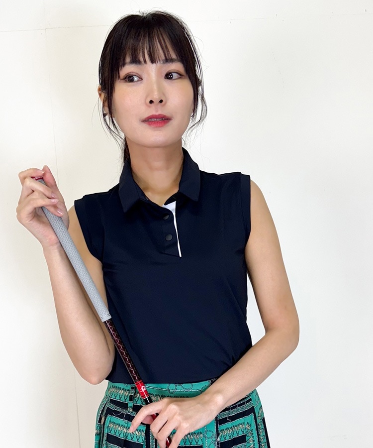 韓国ゴルフウェア ノースリーブ 配色 ポロシャツ

