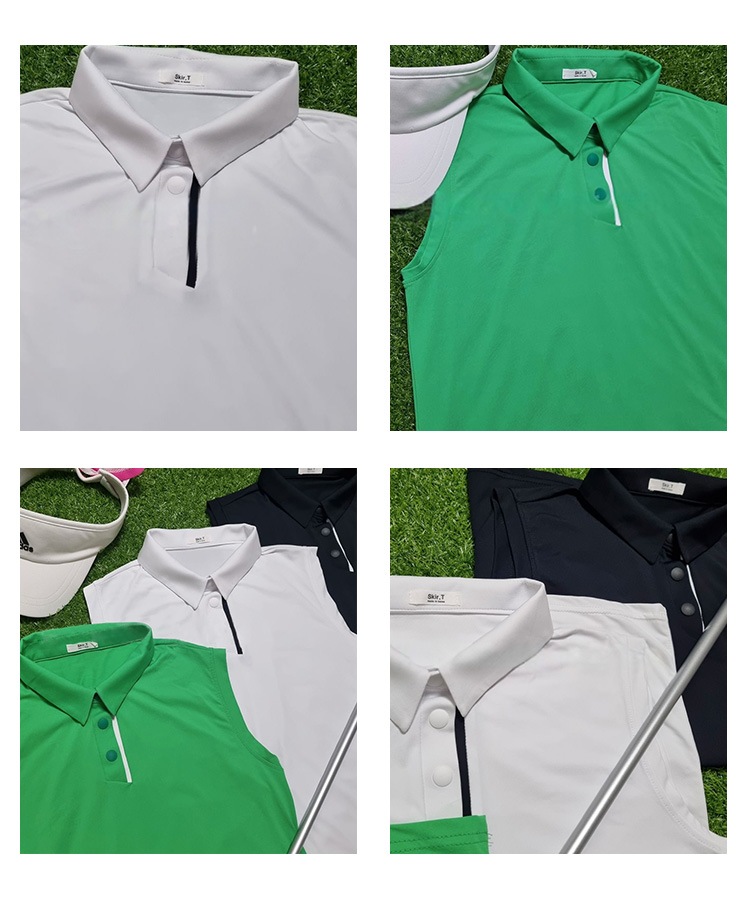 韓国ゴルフウェア ノースリーブ 配色 ポロシャツ

