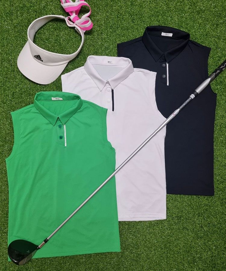 韓国ゴルフウェア ノースリーブ 配色 ポロシャツ

