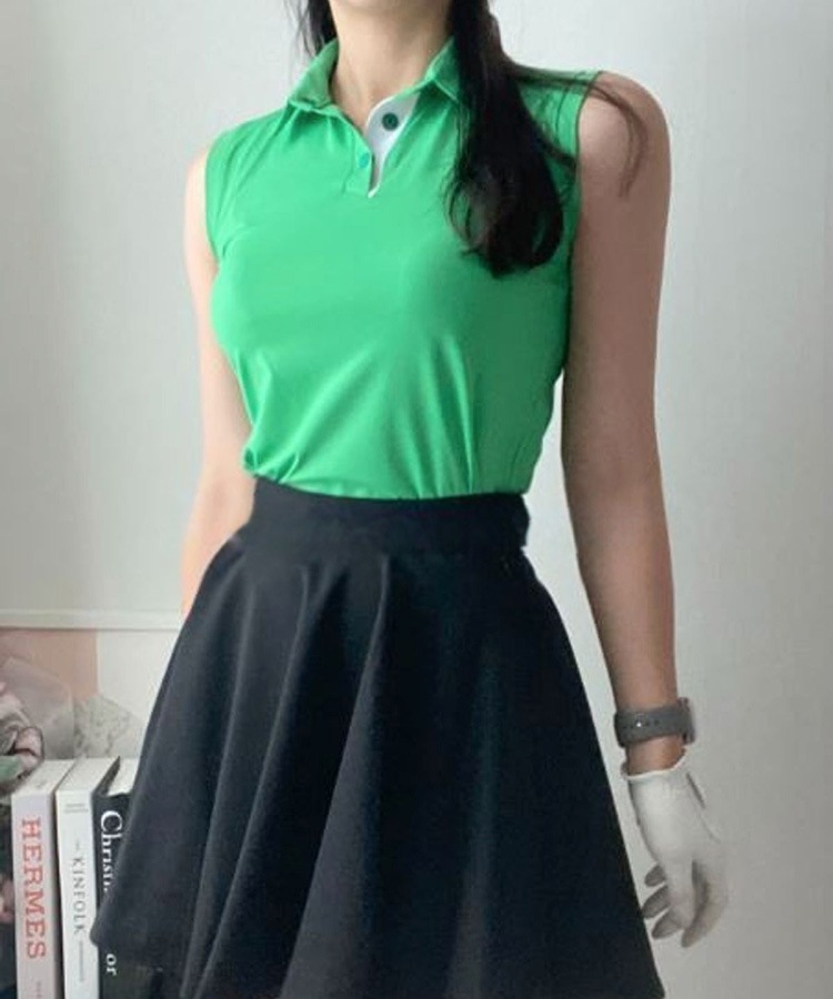 韓国ゴルフウェア ノースリーブ 配色 ポロシャツ

