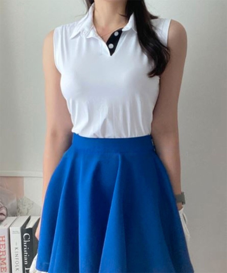 韓国ゴルフウェア ノースリーブ 配色 ポロシャツ

