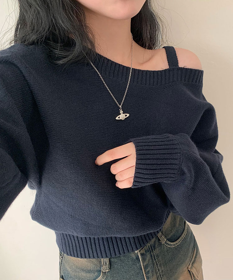 ワンショルダー風 ゆったり ニット トップス

