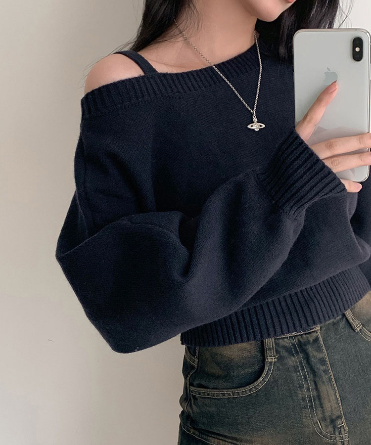 ワンショルダー風 ゆったり ニット トップス

