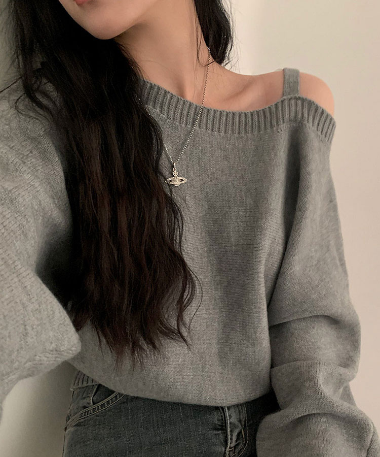 ワンショルダー風 ゆったり ニット トップス

