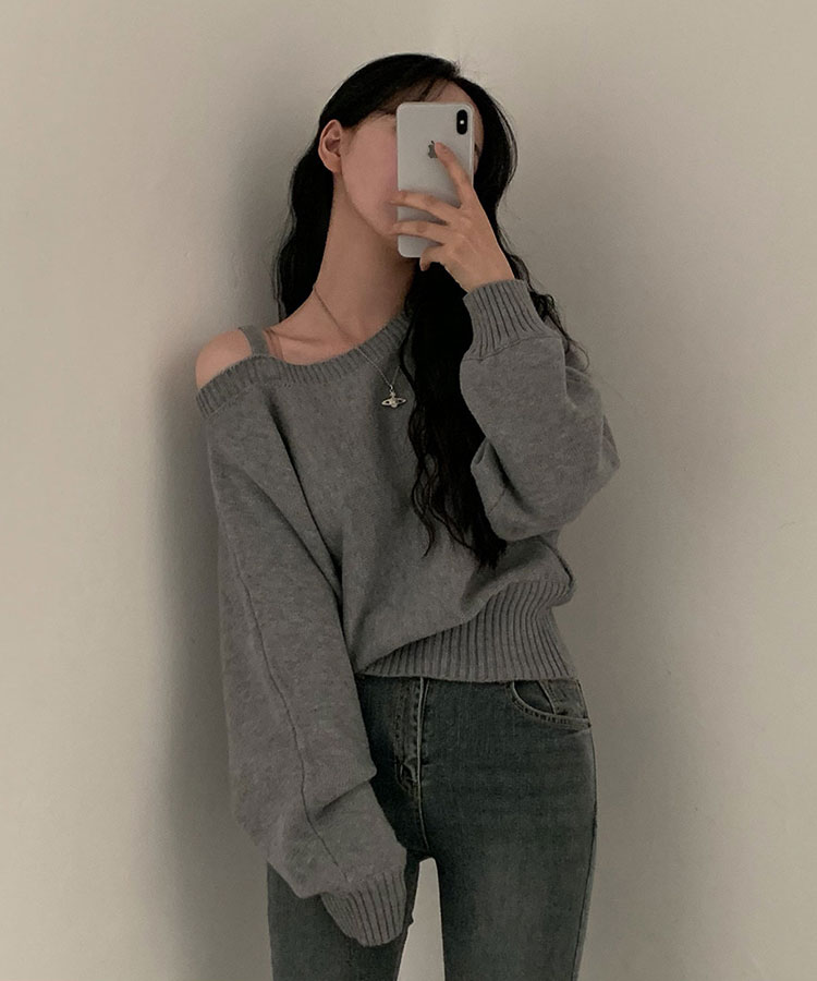 ワンショルダー風 ゆったり ニット トップス

