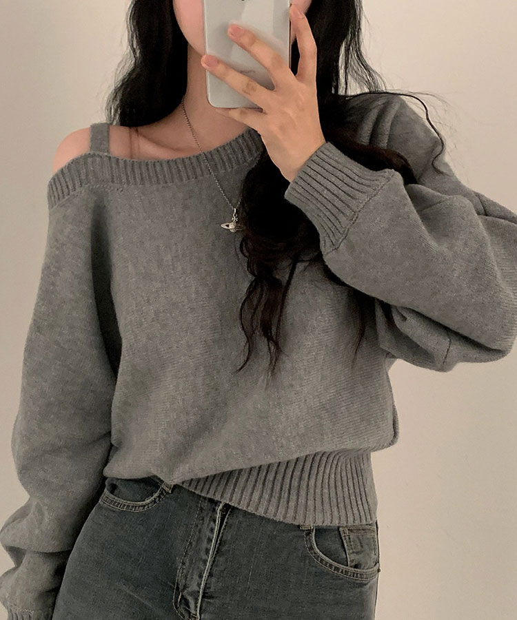 ワンショルダー風 ゆったり ニット トップス

