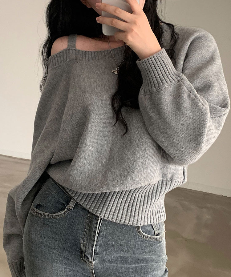 ワンショルダー風 ゆったり ニット トップス

