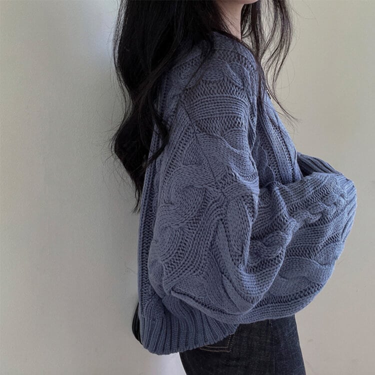 クロップド丈 Vネック ケーブル編み ニット トップス | レディース