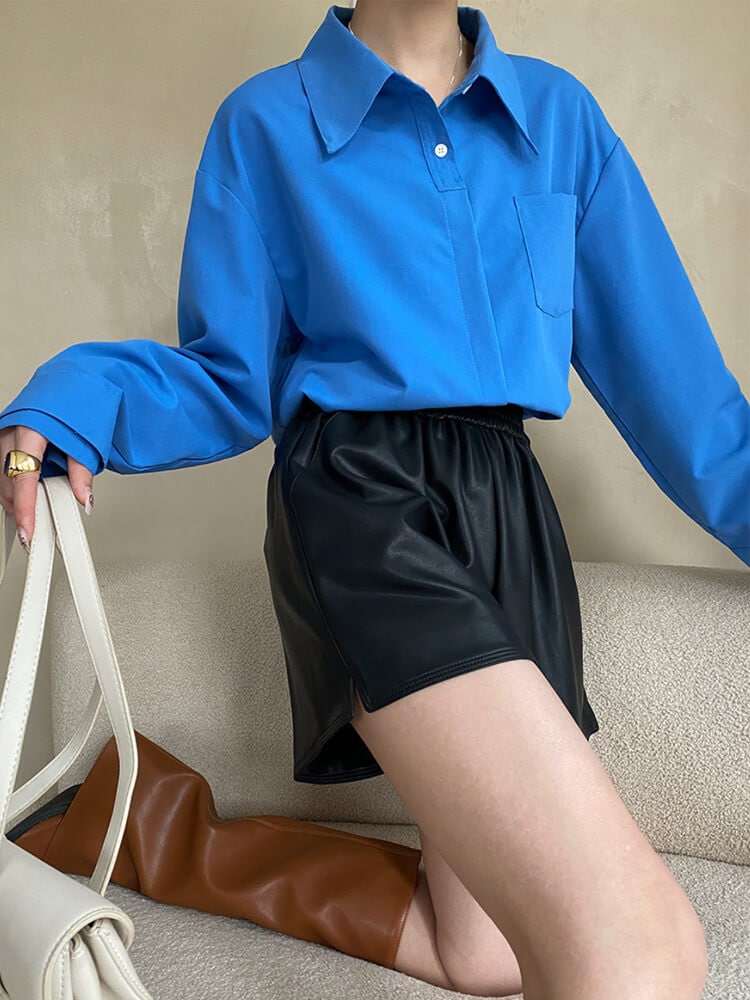 Aライン ショート丈 ワイド レザーパンツ