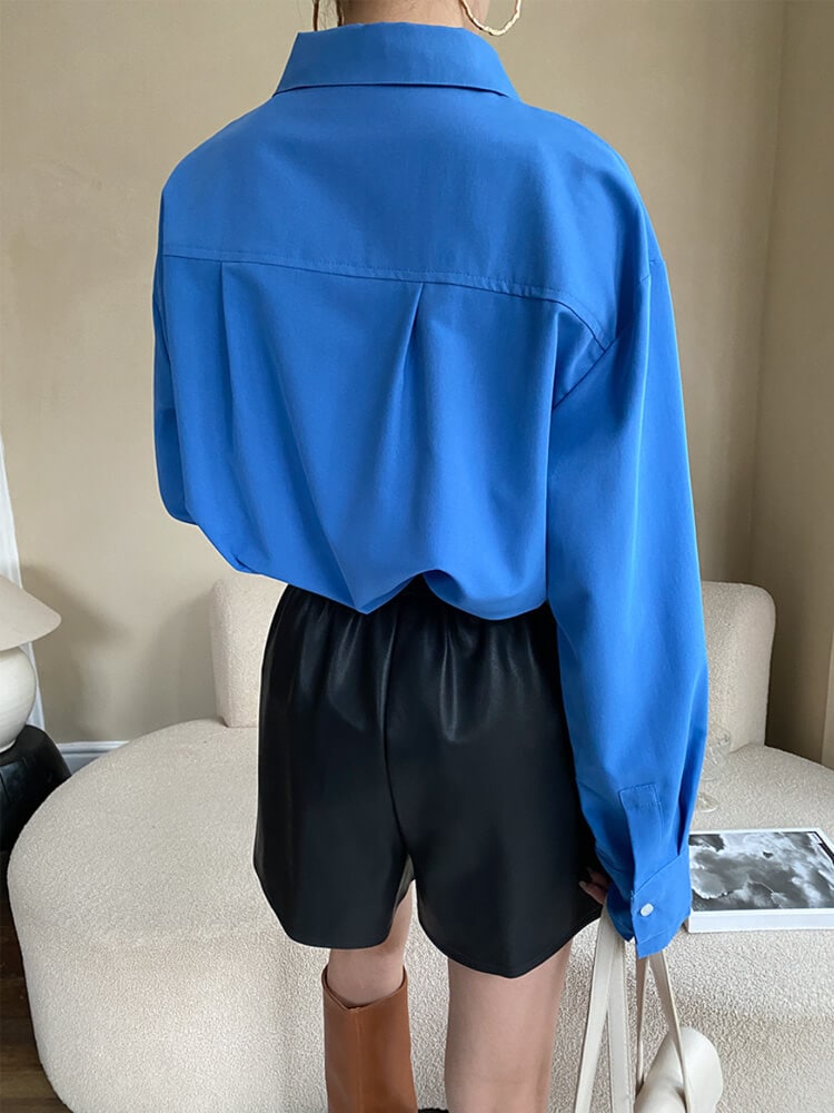 Aライン ショート丈 ワイド レザーパンツ