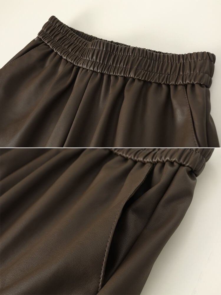 Aライン ショート丈 ワイド レザーパンツ